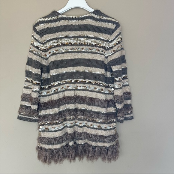 Chicos Women L $129 Embellished Wool Sweater Greta Cardigan Fringe Gold Sequin - Picture 11 of 14